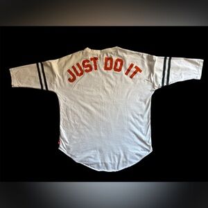 Nike Just Do It XL White‎ Black Striped & Long Sleeve Shirt Mens Velvety Letters